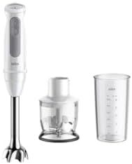 مخلوط کن دستی براون مدل MultiQuick 5 MQ50201M، فناوری PowerBell Plus، 21 سطح سرعت + توربو، سیستم EasyClick Plus، شفت استیل ضد زنگ، خردکن 350 میلی لیتری و لیوان 600 میلی لیتری، 1000 وات، سفید Image