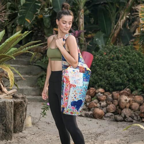 کیف مت یوگا چاپ شده مد روز با جیب کناری بزرگ و جیب زیپ دار کیف یوگا بلند و مناسب تشک های بزرگ - دارای لوازم جانبی یوگا بیشتر Image