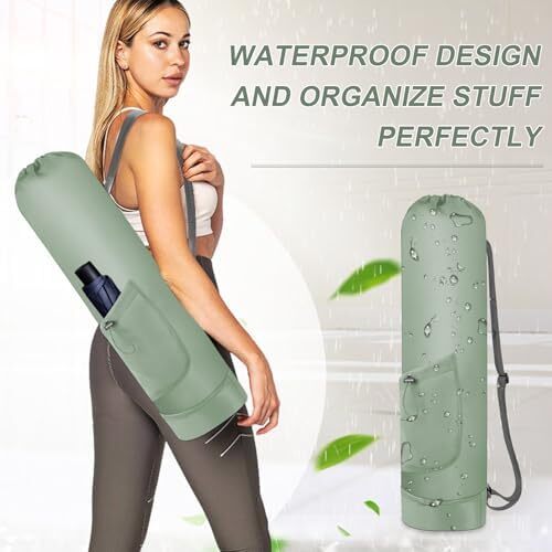 کیسه تشک یوگا گردنفتات با بطری آب، جا متحرک یوگا با بند کامل با بند قابل تنظیم نگهدارنده تشک یوگا با کیسه های یوگا ضد آب جیبی برای زنان مردانه Image