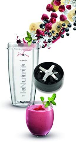 مخلوط کن شخصی KENWOOD 600W اسموتی ساز/اسموتی ساز 600W با بطری و درب 2 x 700ml و 600ml Tritan Smoothie2Go، عملکرد Ice Crush BSP70.560SI مشکی/نقره ای Image