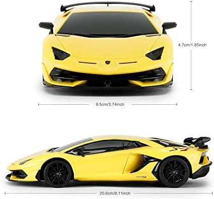 ماشین ریموت کنترل لامبورگینی RASTAR، ماشین اسباب بازی مدل 1/24 RC Lamborghini Aventador SVJ RC، زرد Image