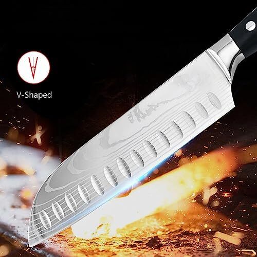 چاقوی سرآشپز آستیل‌وی ۷ اینچی، چاقوی آشپزخانه فوق‌العاده تیز، چاقوی سانتوکو ۷Cr17Mov، چاقوی آشپز ژاپنی با دسته ارگونومیک پاکاود، انتخاب چاقو و ابزار آشپزخانه Image