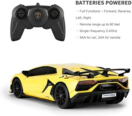 ماشین ریموت کنترل لامبورگینی RASTAR، ماشین اسباب بازی مدل 1/24 RC Lamborghini Aventador SVJ RC، زرد Image