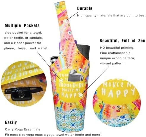 کیف مت یوگا چاپ شده مد روز با جیب کناری بزرگ و جیب زیپ دار کیف یوگا بلند و مناسب تشک های بزرگ - دارای لوازم جانبی یوگا بیشتر Image