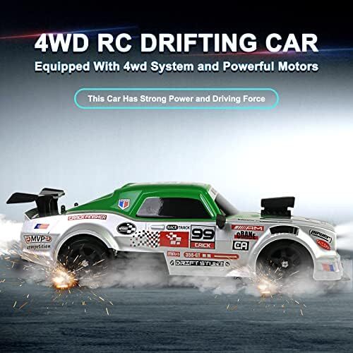 ماشین کنترل از راه دور ماشین RC Drift ماشین 1:16 مقیاس 4WD 18KM/H مدل ماشین با سرعت بالا 2.4GHz با چراغ LED اسپری لاستیک تایر مسابقه ای ماشین اسباب بازی اسپرت برای بزرگسالان پسر دختر هدیه بچه ها 2 عدد باتری قابل شارژ Image