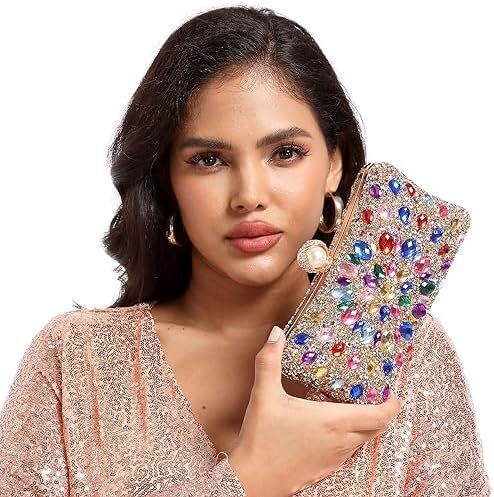 کیف پول‌های Clutch کریستالی Boutique De FGG برای کیف‌های شب زنانه کیف بدلیجات جشن عروسی Image