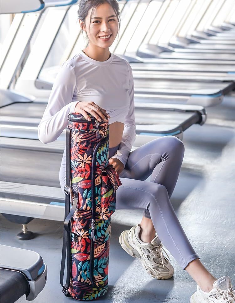 کیف مت یوگا برای زنان و مردان، کیف بدنسازی یوگا مسافرتی، کیف حمل کننده تشک یوگا با زیپ کامل برای پارک تمرین کلاس با جیب و بند قابل تنظیم Image