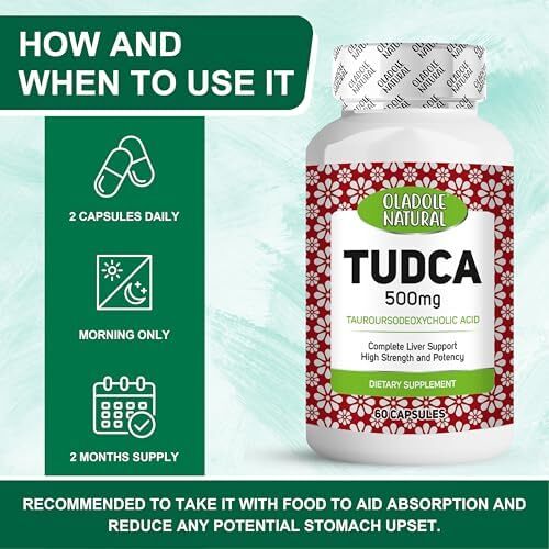 اولادوله طبیعی TUDCA (500mg) - 60 کپسول | اسید تائورورودوکسیکولیک برای افزایش تولید صفرا، بهبود هضم و حمایت از سیستم ایمنی | حمایت از عملکرد بهینه کیسه صفرا، کبد و کلیه Image