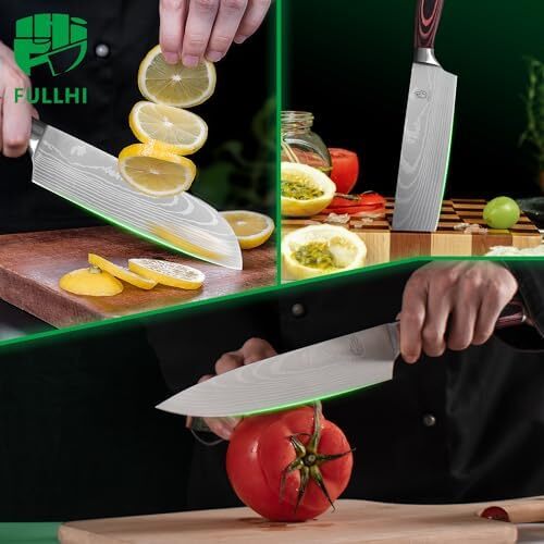 ست چاقو ژاپنی ۱۵ تکه FULLHI با نگهدارنده چاقو مغناطیسی، ست چاقو آشپزخانه استیل ضد زنگ با کیفیت بالا Image