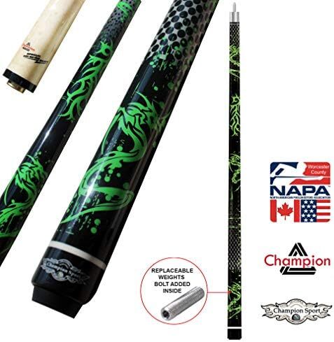 چمپیون Green Dragon Pool Cue Stick، دستکش بیلیارد، Predator 314 Taper، 12mm، نوک Kamui، قیمت خرده فروشی: MSRP 219 دلار (قاب سیاه، 20 اونس)