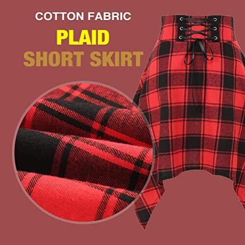 دامن های کوتاه چهارخانه گوتیک IDEALSANXUN برای دامن های چهارخانه کمر بلند زنانه Image