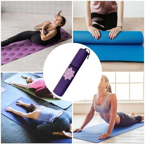 کیف تشک یوگا قابل حمل Tokaneit، کیف تشک یوگا، کوله پشتی تشک یوگا تنفسی، کیف نگهداری تشک یوگا، کوله پشتی تشک یوگا ساخته شده از بوم، کیف مت یوگا مقاوم در برابر سایش، بنفش Image