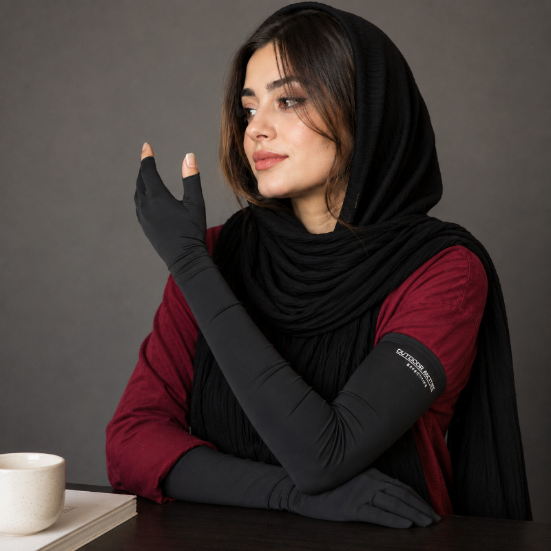 دستکش زنانه و مردانه  ضد آفتاب ساقدار اسپرت  +UPF50 رنگ مشکی مدیوم | محافظت کامل دست و ساعد در برابر نور خورشید، مناسب برای دوچرخه سواری، ورزش، پیاده‌روی و فعالیت‌های روزمره