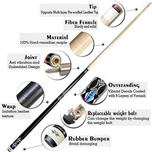 تای با کیوس 2 تکه چوب استخر + قاب سخت، نوک 13 میلی‌متری، 58 اینچ چوب بیلیارد حرفه‌ای افرا کانادایی چوب بیلیارد 18،19،20،21،22 چوب استخر (قابل انتخاب) - آبی، مشکی، قرمز، خاکستری ، سبز Image