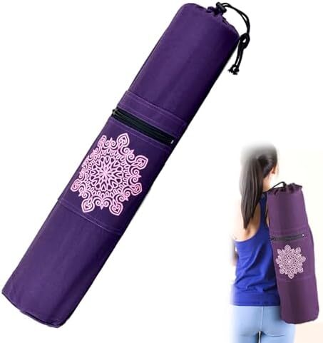 کیف تشک یوگا قابل حمل Tokaneit، کیف تشک یوگا، کوله پشتی تشک یوگا تنفسی، کیف نگهداری تشک یوگا، کوله پشتی تشک یوگا ساخته شده از بوم، کیف مت یوگا مقاوم در برابر سایش، بنفش