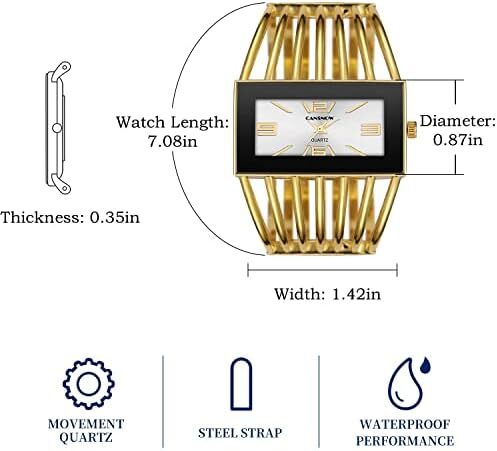 ساعت مچی زنانه، ساعت زنانه النگو ساعت مچی زنانه کوارتز ساعت مچی زنانه با صفحه مستطیل شکل ساعت مچی شیک لوکس بند اسکلت کلاسیک کوارتز ساعت زنانه هدیه زیبا برای زنان Image
