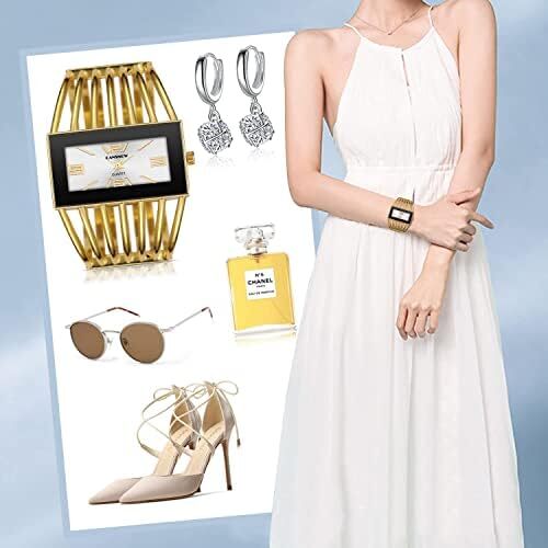 ساعت مچی زنانه، ساعت زنانه النگو ساعت مچی زنانه کوارتز ساعت مچی زنانه با صفحه مستطیل شکل ساعت مچی شیک لوکس بند اسکلت کلاسیک کوارتز ساعت زنانه هدیه زیبا برای زنان Image