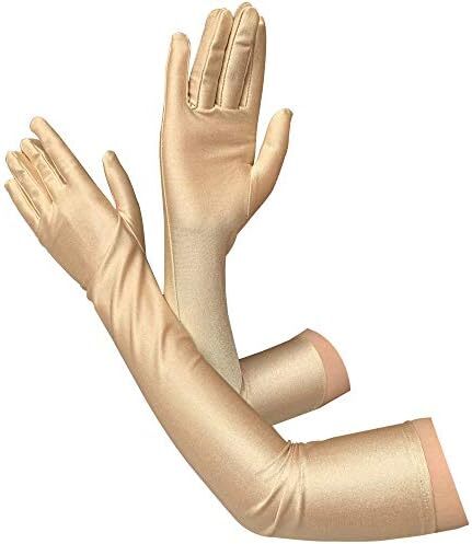 دستکش 21 اینچی برای مهمانی عصرانه زنانه DreamHigh دستکش ساتن بلند مشکی/سفید Image