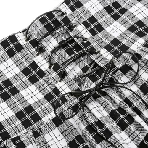 دامن های کوتاه چهارخانه گوتیک IDEALSANXUN برای دامن های چهارخانه کمر بلند زنانه Image