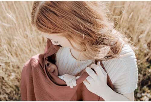 پوشش شیردهی کنسی موسلین برای شیردهی نوزاد، پوشش شیردهی ۱۰۰٪ پنبه‌ای قابل تنفس با حلقه سخت برای پیشبند مادر، چادر صندلی خودرو چندمنظوره (فندق) Image