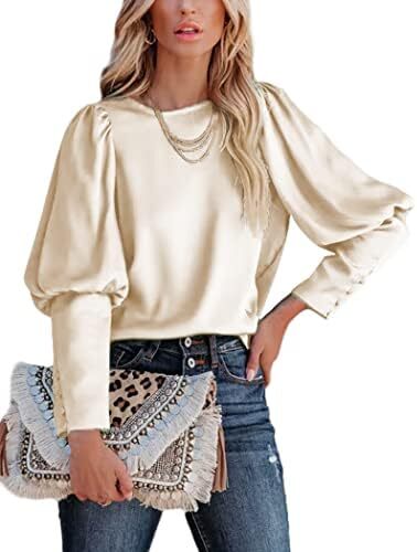 بلوز ساتن زنانه شیگانت پیراهن ابریشمی آستین بلند یقه خدمه تاپ تونیک کاری تجاری