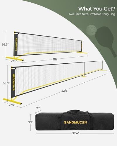 توری پیکلبال SANGMUCEN، ست توری پیکلبال با سایز تنظیمی 22 FT و شبکه نیمه زمین 11 FT، توری قابل حمل Pickleball برای زمین درایو، قاب فلزی مقاوم در برابر آب و هوا، توری پلی اتیلن قوی Image