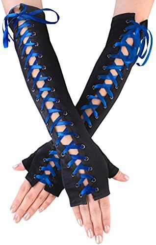 دستکش زنانه بدون انگشت JISEN با آرنج بند استیمپانک گرم کننده بازو Image