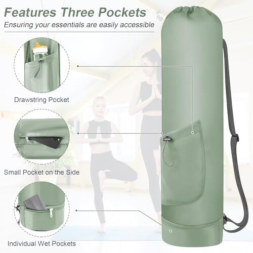 کیسه تشک یوگا گردنفتات با بطری آب، جا متحرک یوگا با بند کامل با بند قابل تنظیم نگهدارنده تشک یوگا با کیسه های یوگا ضد آب جیبی برای زنان مردانه Image