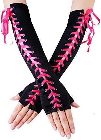 دستکش زنانه بدون انگشت JISEN با آرنج بند استیمپانک گرم کننده بازو Image