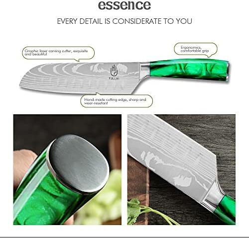 ست چاقو FULLHI، شامل ۱۴ عدد چاقوی ژاپنی، با دسته رزین سبز و استیل ضد زنگ با کیفیت بالا Image