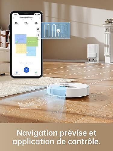 جاروبرقی رباتی Dreame L10 Ultra با عملکرد تی کشی و تخلیه خودکار، تی خودتمیزکن، ناوبری LDS، قدرت مکش 5300Pa، نقشه‌برداری 3D و کنترل اپلیکیشن، سفید Image