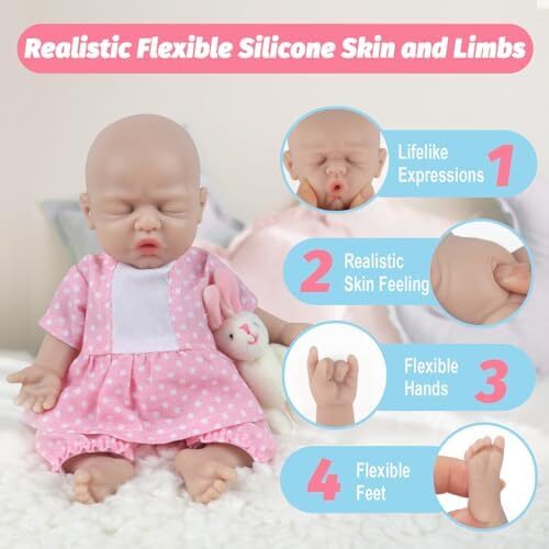 Vollence 7 اینچ Micro Preemie Full Body Silicone Baby Girl Doll Lifelike Mini Reborn Doll Surprice کودکان ضد استرس Image