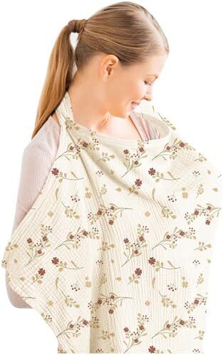پوشش شیردهی کنسی موسلین برای شیردهی نوزاد، پوشش شیردهی ۱۰۰٪ پنبه‌ای قابل تنفس با حلقه سخت برای پیشبند مادر، چتر صندلی ماشین چندمنظوره (بوکلت زیبا) Image
