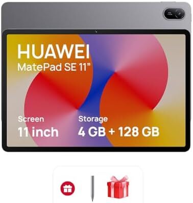 تبلت HUAWEI MatePad SE، نمایشگر ۱۱ اینچی با راحتی برای چشم، باتری با ظرفیت بالا، ۴ گیگابایت + ۱۲۸ گیگابایت، وای‌فای، خاکستری نِبولا + FOC Image