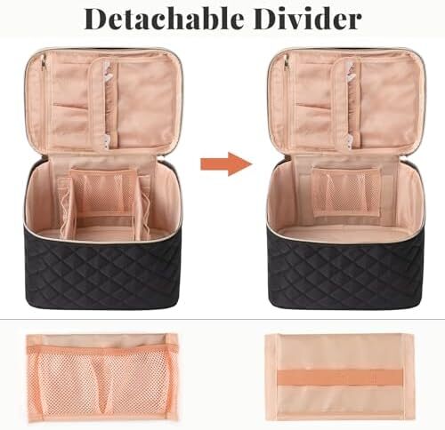 کیف آرایشی OCHEAL، کیف های آرایشی مسافرتی بزرگ زنانه قابل شستشو، سازمان دهنده کیف آرایشی - بزرگ، مشکی Image