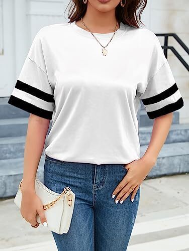 تی‌شرت زنانه یقه گرد/ویژه زنانه زنانه نیم‌آستین تی‌شرت‌های بیسبال سایز بزرگ تاپ‌های تونیک Image