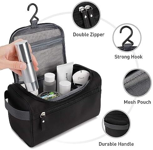 کیف لوازم آرایش مردانه، زنانه تینی آویز ضد آب کیف لوازم آرایشی نایلونی سازمان دهنده مسافرتی کیف لوازم آرایشی واش مورد نیاز (مشکی) Image