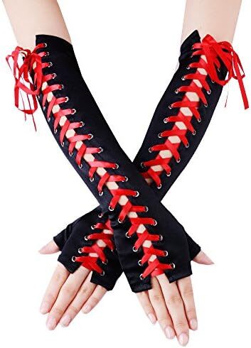 دستکش زنانه بدون انگشت JISEN با آرنج بند استیمپانک گرم کننده بازو Image