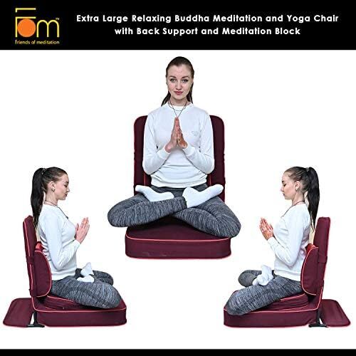 FOM (دوستان مدیتیشن) ® صندلی مدیتیشن بودا آرامش‌بخش بسیار بزرگ. صندلی کف / صندلی یوگا / صندلی مدیتیشن با تکیه گاه پشتی و کوسن مدیتیشن / صندلی مدیتیشن Image