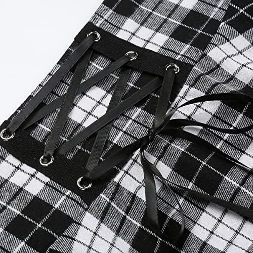 دامن های کوتاه چهارخانه گوتیک IDEALSANXUN برای دامن های چهارخانه کمر بلند زنانه Image