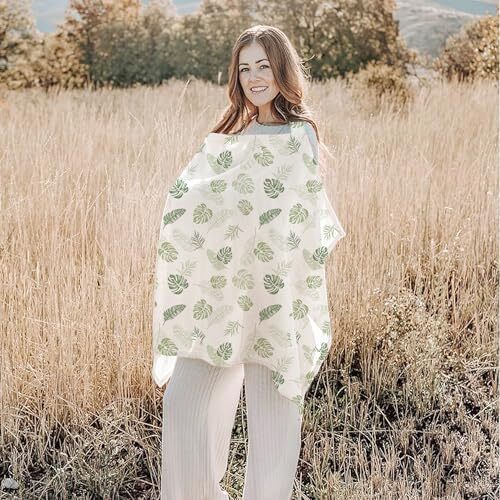 پوشش شیردهی کنسی موسلین برای شیردهی نوزاد، پوشش شیردهی ۱۰۰٪ نخی قابل تنفس با حلقه سخت برای پیشبند مادر، چتر صندلی خودرو چندمنظوره (بهشت نخل) Image