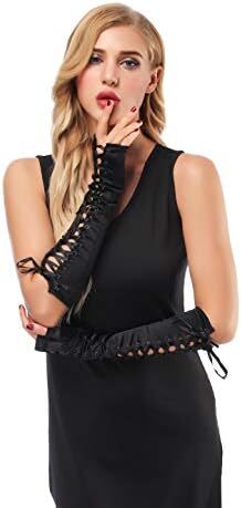 دستکش زنانه بدون انگشت JISEN با آرنج بند استیمپانک گرم کننده بازو Image