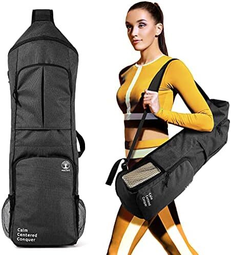 کریر نگهدارنده تشک یوگا Warrior2، کوله پشتی یوگا متناسب با تشک 1/2 اینچی ضخیم، جیب های بزرگ و جا بطری آب | کیسه حمل کامل تشک یوگا زیپ مخصوص مردان باشگاه ورزشی لوازم جانبی یوگا دوچرخه مسافرتی Image