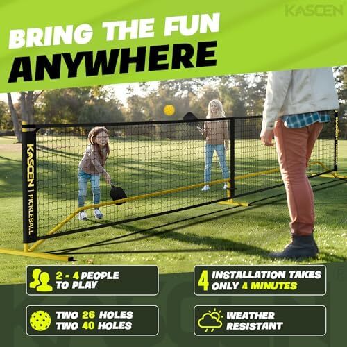 KASCEN 22FT Pickleball Net قابل حمل برای Driveway - توری Pickleball Nets Outdoor Size Pickleball Network با نگهدارنده انحصاری توپ، 4 توپ ترشی، کیسه ذخیره سازی برای فضای داخلی حیاط خلوت Image