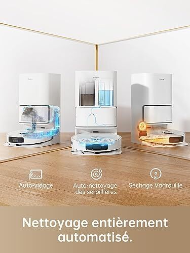 جاروبرقی رباتی Dreame L10 Ultra با عملکرد تی کشی و تخلیه خودکار، تی خودتمیزکن، ناوبری LDS، قدرت مکش 5300Pa، نقشه‌برداری 3D و کنترل اپلیکیشن، سفید Image