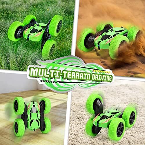 ریموت کنترل Swift RC Car Toys | ماشین شیرین کاری برای پسران 3 تا 12 ساله | RC Cars 360 درجه چرخش دو طرفه چرخش 4WD 2.4Ghz ماشین اسباب بازی در فضای باز برای هدایای تولد کودکان (سبز) Image