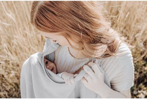 پوشش شیردهی کنسی موسلین برای شیردهی نوزاد، پوشش شیردهی ۱۰۰٪ پنبه‌ای قابل تنفس با حلقه سخت برای پیشبند شیردهی مادر، چتر صندلی خودرو چندمنظوره (خاکستری) (BRJ06) Image