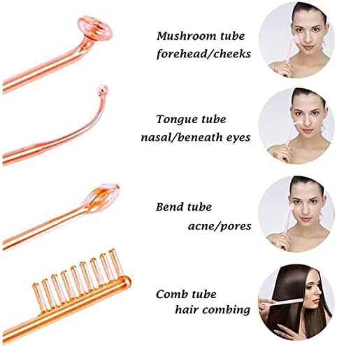 دستگاه الکتروتراپی نور قرمز دستی Beauenty، دستگاه صورت با فرکانس بالا ۴ در ۱، دستگاه درمان پوست قابل حمل با ۴ لوله شیشه‌ای - چوب دستی فرکانس بالا (قرمز) Image