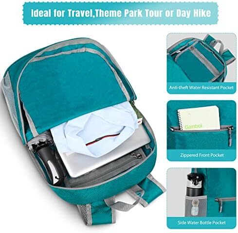 کوله‌پشتی کوچک قابل بسته‌بندی ZOMAKE 20L، کوله‌پشتی کوچک تاشو پیاده‌روی - کیف مسافرتی کوله‌پشتی ضد آب جیبی برای کمپینگ ورزشی مردانه در فضای باز، زنان، مدرسه راهپیمایی، سفر با دوچرخه Image