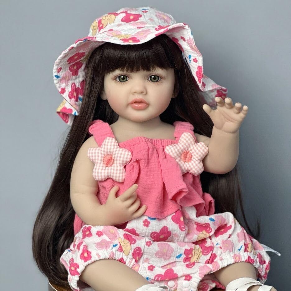 Nano Classic Neo Classic 22 inch 55 Cm Reborn Baby Doll نرم کامل بدن سیلیکونی نوزاد واقعی شبیه عروسک بچه عروسک اسباب بازی دخترانه هدیه (لباس صورتی) Image